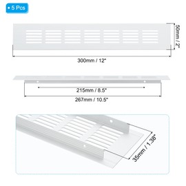 PATIKIL 12 x 2 Inch Door Air Vent Cover, 5 Pcs Heavy Duty Aluminum Grille Ventilation Cover Louvered with Mounting Screws for Cabinet Wardrobe Door, Silver