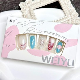 Handmade Press on Nails Summer Medium Almond Fake Nails with 5D Pearl Starfish False Nails Glossy Ombre Blue Beach Glue on Nails Waterdrop Shell Ocean Nail for Women Girls Manicure 30Pcs