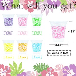 Decodinli 48 Pack 16 oz Hawaiian Luau Cups Tropical Party Cup Hawaiian Hibiscus Clear Cups Luau Drinking Cup Hawaii Party Tropical Plastic Cup Summer Hawaii Luau Tiki Party Decoration Supplies