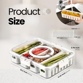 Divided Serving Tray with Lid and Handle - 4 Compartments Lightweight Snackle Box for Snack, Veggies, Fruits and Nuts