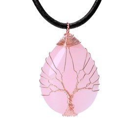 POTESSA Healing Crystal Rose Quartz Necklace Natural Gemstone Stone Pendant Leather Rope Reiki Quartz Jewelry for Men Women