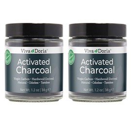 Viva Doria Activated Charcoal Powder, Hardwood Derived, Food Grade, 1.2 Oz Glass Jar (2 Pack)