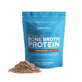 Paleovalley 100% Grass Fed Beef Bone Broth Protein Powder - Rich in Collagen Peptides for Hair, Skin, Gut Health, Bone and Joint Support - 13g Protein Per Serving - No Gluten or GMOs - Chocolate