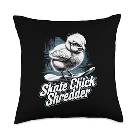 Skating Baby Chicks Skate with Skateboard Cute Skateboarding Throw Pillow