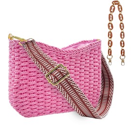Small Straw Handbags for Women Crossbody Pocketbooks Woven Shoulder Purses Beach Tote Bag for Summer Vacation with Chain, Pink, Fashion