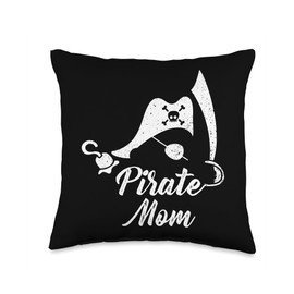 Visit the Pirate Mama Gifts & Tees Mom Cute Pirate Hat with Eye Patch and Hook Arms Throw Pillow, 16x16, Multicolor