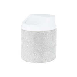 KEYPOWER Bling Rhinestone Mini Plastic Trash Can Cute Small Waste Can with Swing Lid,Suitable for Home Countertop,Car,Table Desk,Office (White)