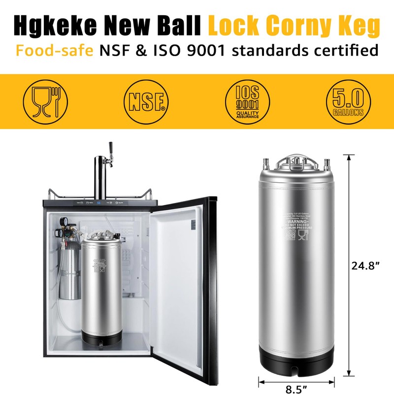Hgkeke New 5 Gallon Corny Keg- Food Grade Stainless Steel