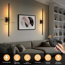 Yurnero Battery Operated Wall Sconces Set of Two - Rechargeable Wireless Wall Lights with Remote 3000K-6000K LED Wall Light Fixtures for Bedroom, Living Room, Hallway