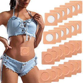 50pcs Hypoallergenic Castor Oil Pack Wrap for Belly Button，3.2 x 3.2 Inches Self-Adhesive Disposable Patches Belly Button，No Washing(Oil Not Included) Skin Color