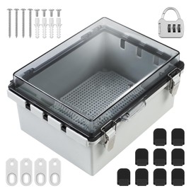 YedZen Waterproof IP66 Junction Box, 220x170x110mm Transparent ABS Plastic Electrical Box Shell, Electrical Project Enclosure with Hinged Clear Cover, Mounting Plate and Wall Bracket