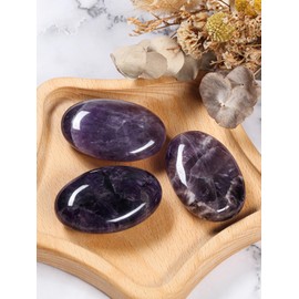 JSDDE 2.4Inch Large Amethyst Crystal Worry Stone Reiki Healing Crystals Polished Palm Gemstone Thumb Pocket Stone for Massage Stress Relief Meditation Balancing
