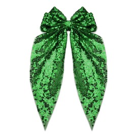 Sparkly Hair Bows for Girls Big Green Bow Hair Clip Metal Clips French Ribbon Bowknot Hair Barrettes for Women Party Oversized Long Tail Hair Bow Clips Bling Hair Accessories for Thick Thin Hair