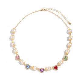 Royal Heart Pearl Necklace – Luxe Statement Jewelry with Multicolor Gemstones & Pearls for Women & Men, Vintage-Inspired Elegant Choker