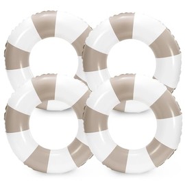 Whaline 4Pcs Inflatable Swimming Float Toy Striped Swim Ring Fun Print Pool Lounger Tube for Summer Swimming Beach Party