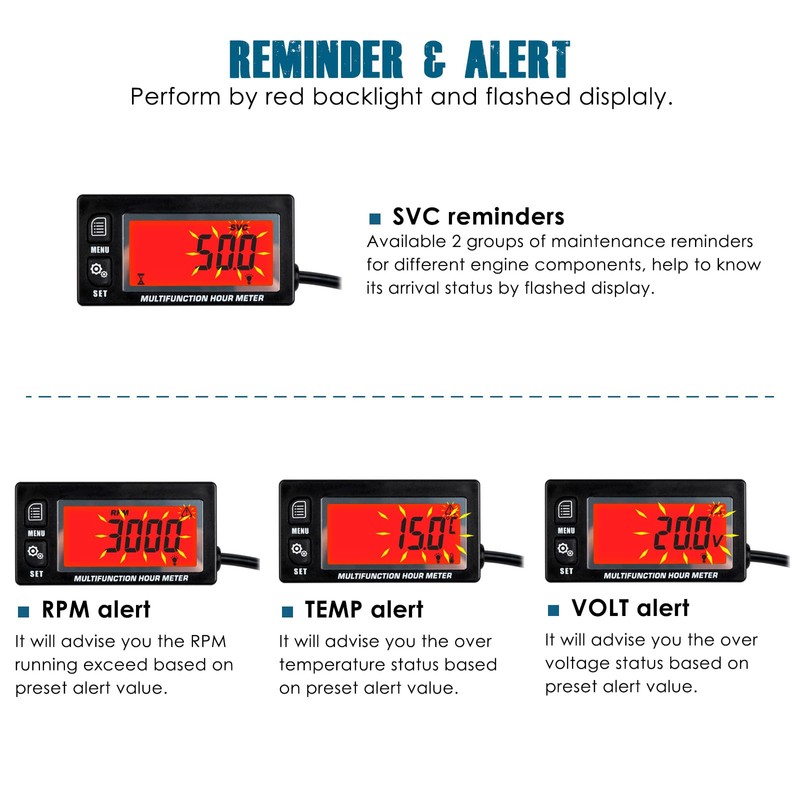 Runleader Digital LCD Waterproof Inductive Tachometer with Backlight Operating Hour