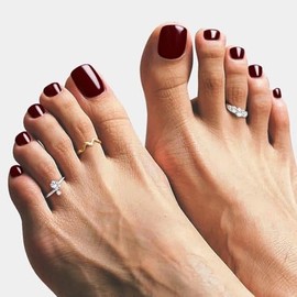 Toe Gel Nail Stickers - 34PCS Salon Quality Wraps no UV Light Needed - Long Lasting Toe Nail Polish Strips for Women (Sandalwood Red)