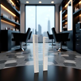 Set di 2 pettini professionali per taglio dei capelli, colore bianco, per parrucchieri e barbieri