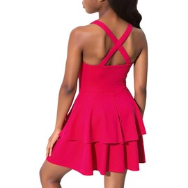 WDIRARA Girl's Layered Ruffle Sleeveless Tennis Dress Criss Cross Back A Line Workout Athletic Golf Dresses Hot Pink 8Y