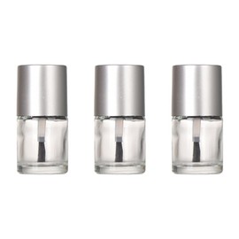 lasenersm 3 Pieces 10ml Empty Nail Polish Bottles with Brush Cylindrical Clear Glass Nail Polish Bottles Refillable Nail Polish Glass Bottles Containers for DIY Nail Art, Silver Lid