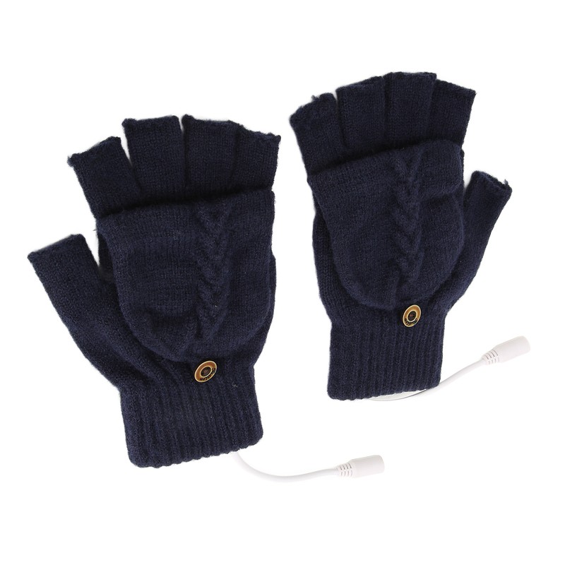 USB Warmer Heated Gloves Flip Half Fingerless Electronic Knitted Hand