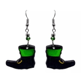Mia Jewel Shop Green Leprechaun Boots Graphic Dangle Earrings Saint Patrick's Day Irish Holiday