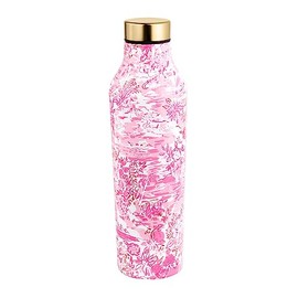 Lilly Pulitzer Stainless Steel Water Bottle, 18 Oz Metal Water Bottle, Pink Double Wall Insulated Tumbler with Lid, Seaside Scene