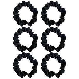 Otyou 6 Pack High Elasticity Satin Covering Hair Scrunchies Skinny Hair Ties Soft Scrunchy Bobbles Bonnet Ponytail Holder Wrist Band Hair Accessories for Girls,Kids Bikes,Plays Tennis (Black)
