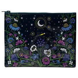 Blue Q Zipper Pouch, Starry Garden. Made from 95% Recycled Material, Chunky Sturdy Zipper, Easy-to-Wipe-Clean, Great for Organizing a Larger Bag. 7.25" h x 9.5" w