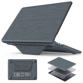 HXCASEAC Case Compatible with MacBook Air 13.6 inch Case 2024 2022 with Foldable Stand, Anti-Scratching Protective Hard Shell Cover for M3 M2 A3113, A2681 Fabric, Grayish Blue