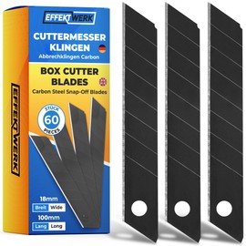 EFFEKTWERK Effektwerk Cuttermesser-Klingen (Schwarz, 60er-Pack), 18-mm-Ersatzklingen fr Allzweckmesser, robuste Abbrechklingen aus Karbonstahl