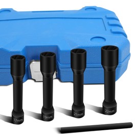 JEUCLEL 5PCS Twist Socket Set, 12.5 mm 1/2 inch Drive Deep Spiral Profile Socket Set, 17mm 19mm 21mm 22mm Screw Extractor, Wheel Nut Remover - Rusted & Strip & Stripped & Stuck Locking Nut Removal