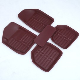 Universal Car Floor Mat Indentation Full Surround Car Floor Mat Waterproof Wear Resistant Leather Car Floor Pad dark Red