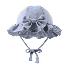 JANGANNSA Cotton Bow Baby Girls Hat Flower Infant Toddler Summer Sun Hat Breathable Girls Bucket Cap (Blue Floral, 18.1"(3-6 Months))