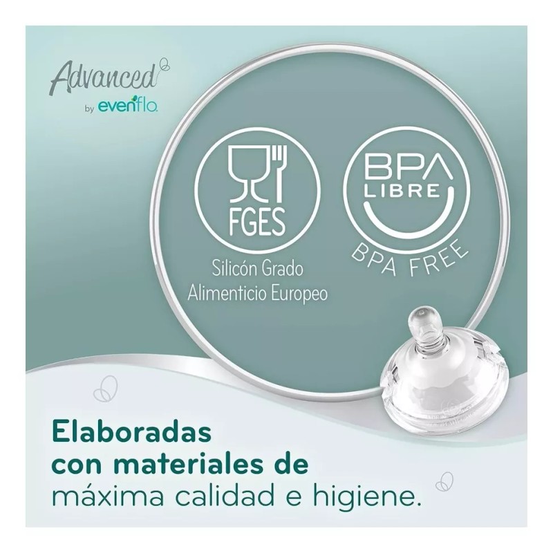 Evenflo Mamila Evenflo Advanced Tetina Cuello Ancho Flujo Rapido 2pz