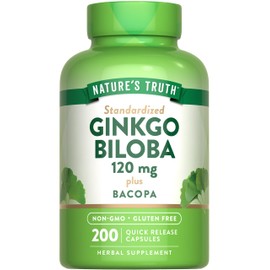 Ginkgo Biloba 120mg | Plus Bacopa | 200 Quick Release Capsules | Standardized Extract | Non-GMO and Gluten Free Supplement | by Nature's Truth