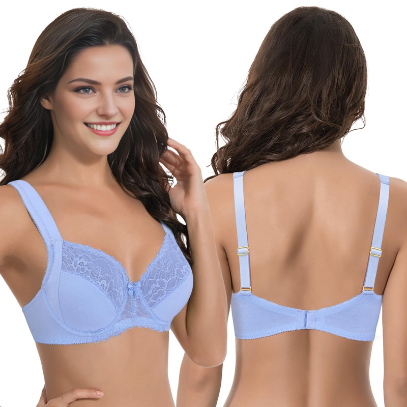 Curve Muse Women's Plus Size Unlined Underwire Lace Bra with
