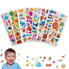 3D Stickers for Kids Toddlers Vivid Puffy Kids Stickers 10 Diffrent 20Sheets, Coloured 3D Stickers for Boys Girls Teachers as Reward, Craft Scrapbooking