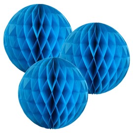 Pack of 3 Paper Honeycomb Balls for Party Decorations Wedding Birthday Christmas Parties (Mid Blue, 6" (15 cm))