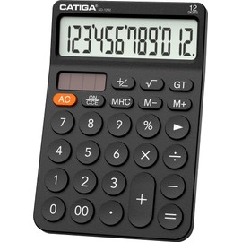 CATIGA 12 Digit Desktop Calculator with Large LCD Display, 4 Funtions Calculator, Round Design Big Button, Solar and Battery Dual Power, Standard Function for Office, Home, School, SD-1292