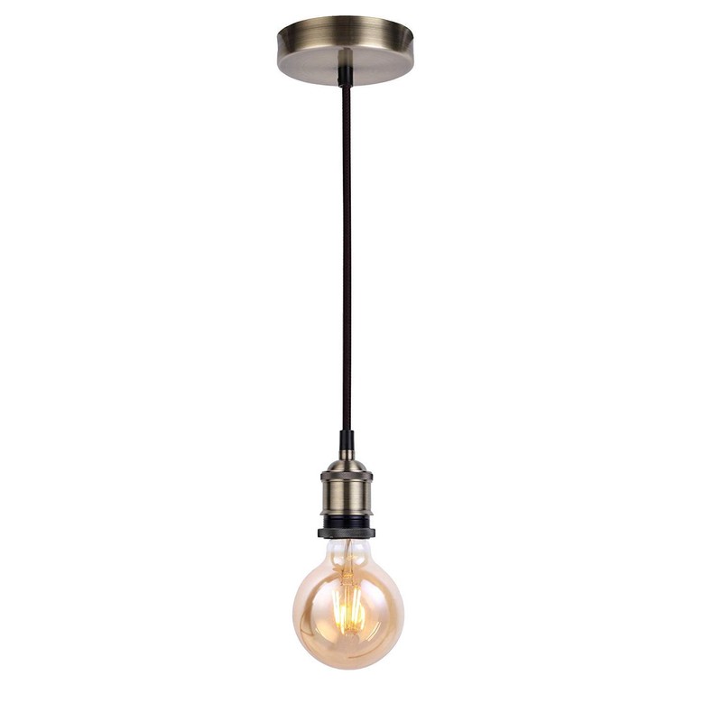 JING Vintage ,Industrial Antique Brass Ceiling Rose, Braided Flex E27