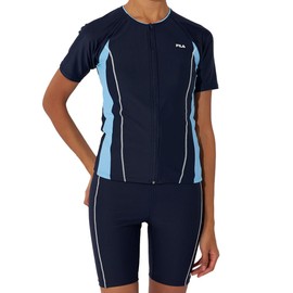 Fila 3132035 Women's Tankini Set, Short Sleeve, Full Zip Tankini Top and Bottom Set, NV