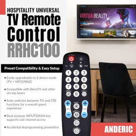 Anderic EzWipe Universal TV Remote Control - 1-Device - TV Only - for Hospitality, Hotels, Motels, Commercial TVs - Clean Wipeable Membrane Surface - RRHC100