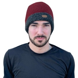 Briomhar Mens Beanie Winter Hat - Fleece Lined 100% Wool Beanie Hats for Men - Designed in Ireland (Red)