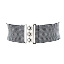 Fashiongen Gloria, Women's Wide Elastic Belt, Made in France. - Black with lurex silver (silver buckle)