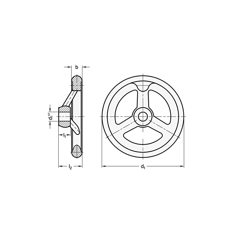 Ganter Normelemente | Aluminium Handwheel | DIN 950-AL-160-B14-A | Diameter