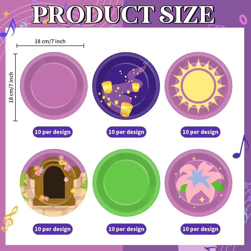 60PCS Halloween Birthday Party Supplies 7In Purple Sun Dessert Paper