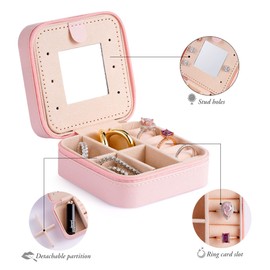 Yqljew Travel Jewelry Storage Box for Women - Pink, Portable Jewelry Organizer with Initial, Small Jewelry Box for Mother, Daughter, Sister, Girlfriend Gifts
