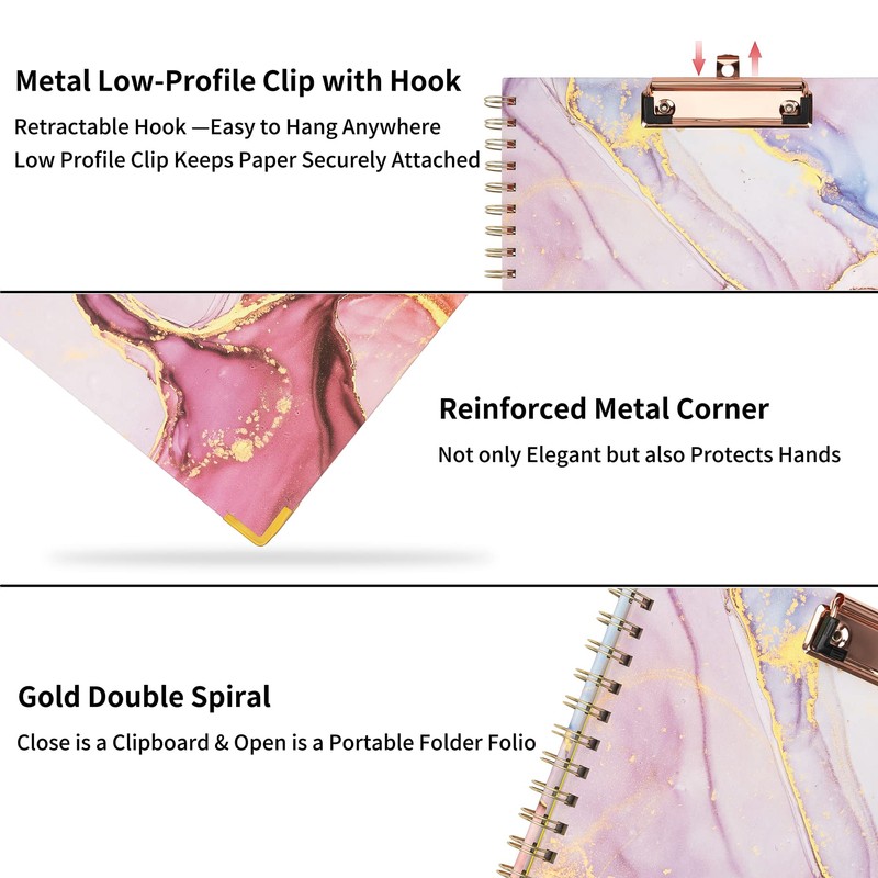 Pechor Clipboard Folio with Refillable Notepad Spiral A4 Clipboards, 5