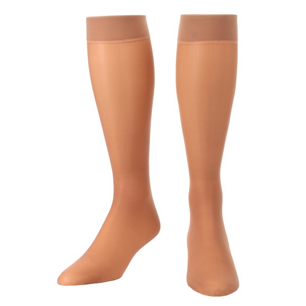 Absolute Support - Made in USA - Sheer Graduated Compression Knee Hi 8-15 mmHg for Women Circulation - Knee High Compression Support Stockings for Ladies- Beige, Large